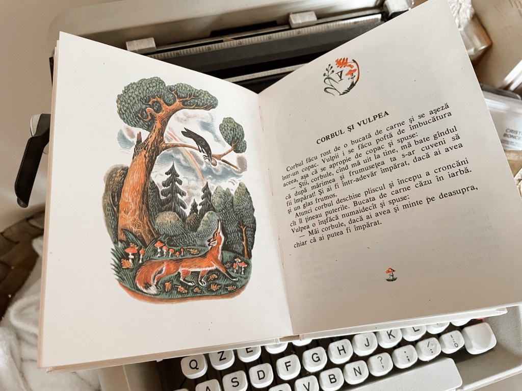 Extras cu imagine și text din volumul Furnica și porumbița scris de Lev Tolstoi. 